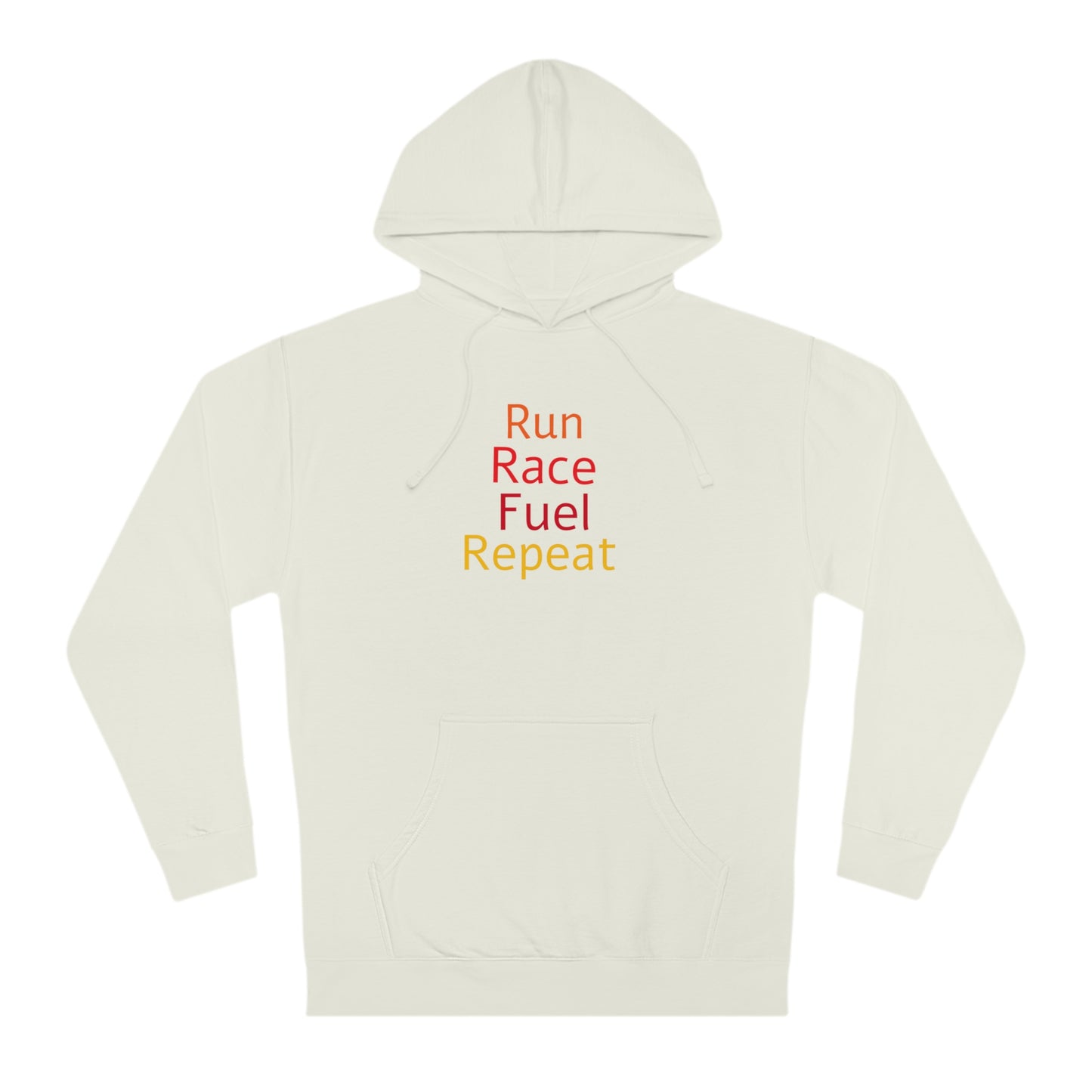 Run Race Fuel Repeat  Unisex Hooded Sweatshirt with QR code "The person who starts a race is not the sam person who finishes