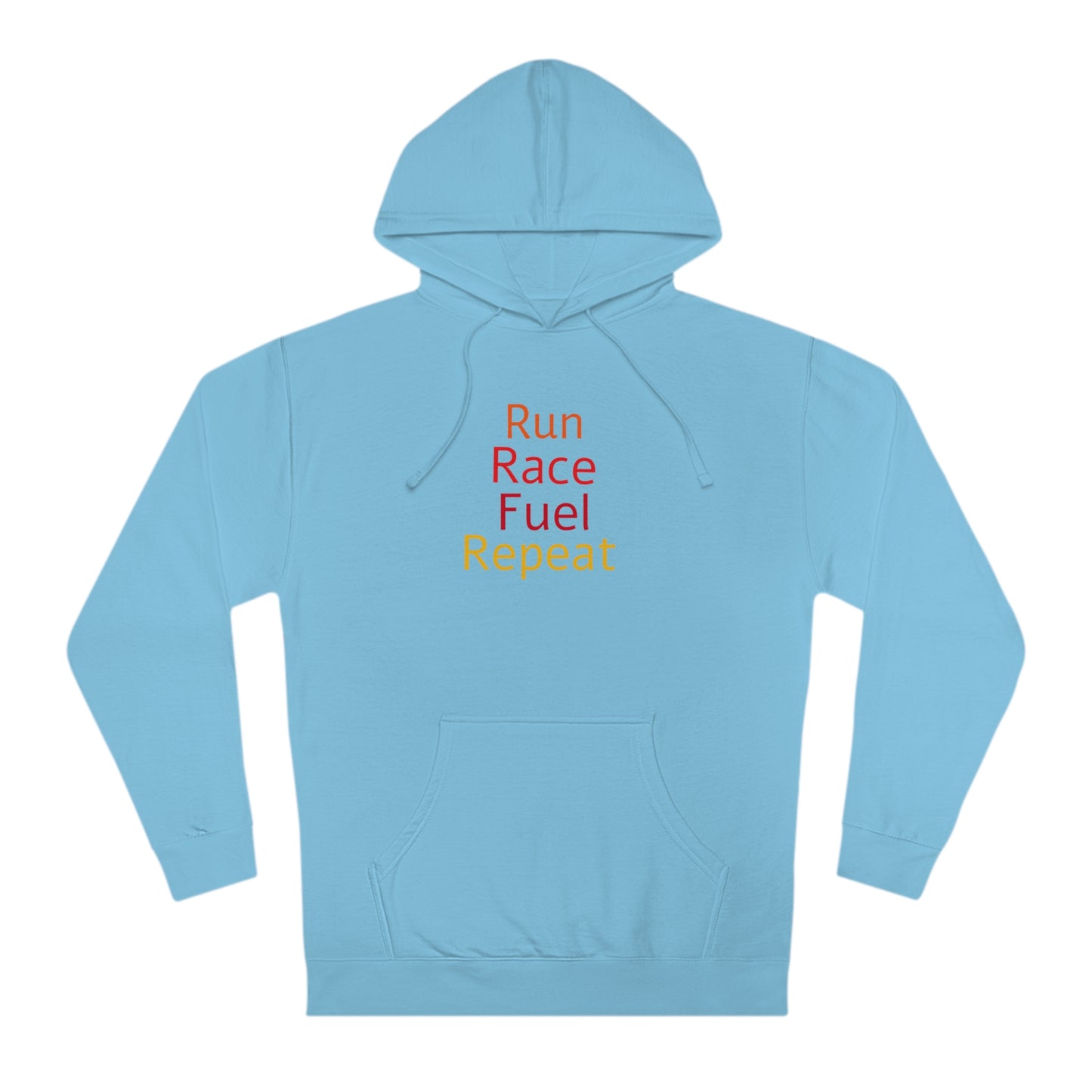 Run Race Fuel Repeat  Unisex Hooded Sweatshirt with QR code "The person who starts a race is not the sam person who finishes