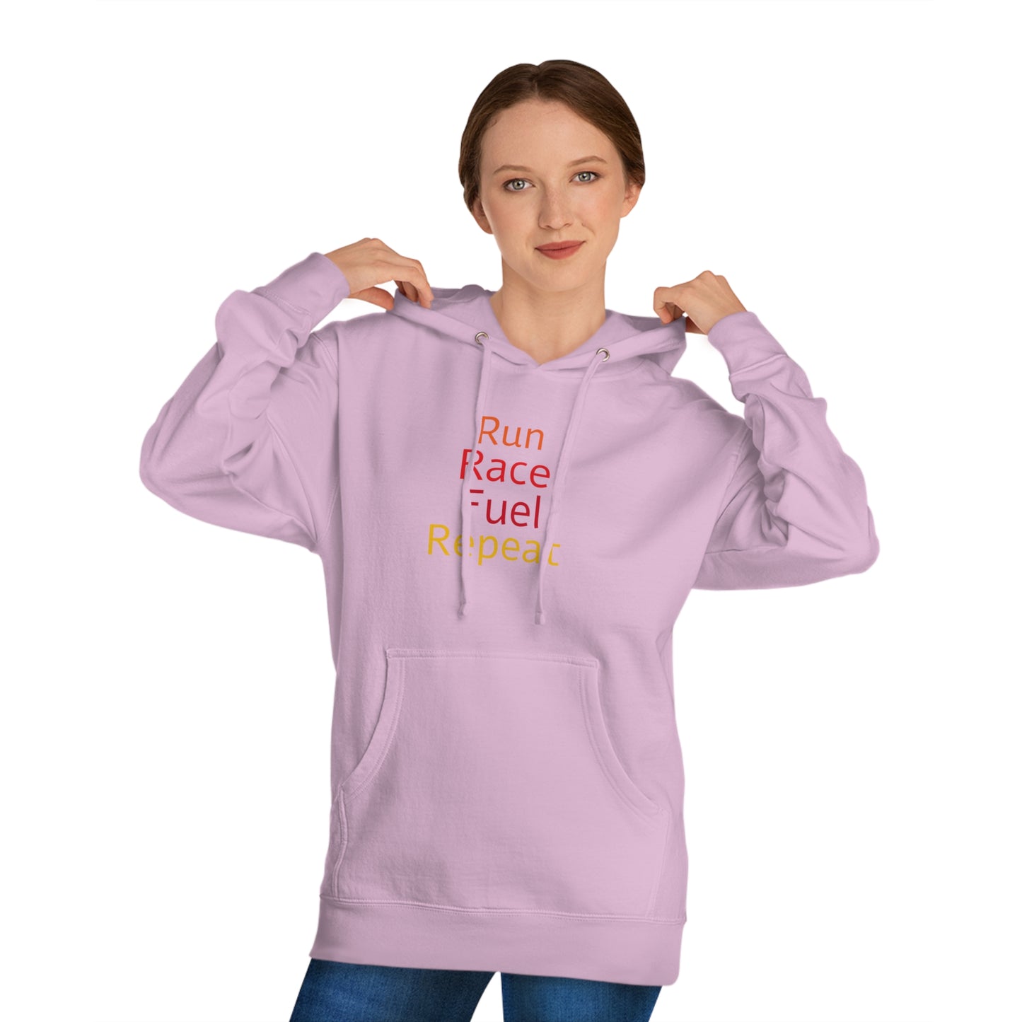 Run Race Fuel Repeat  Unisex Hooded Sweatshirt with QR code "The person who starts a race is not the sam person who finishes