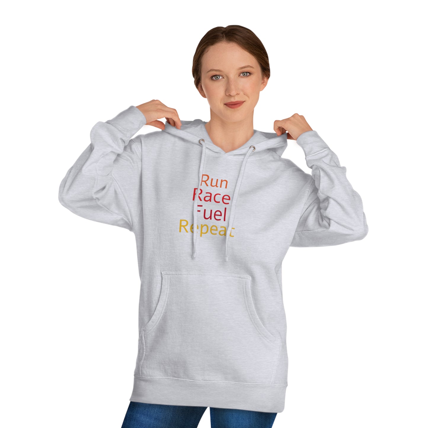 Run Race Fuel Repeat  Unisex Hooded Sweatshirt with QR code "The person who starts a race is not the sam person who finishes