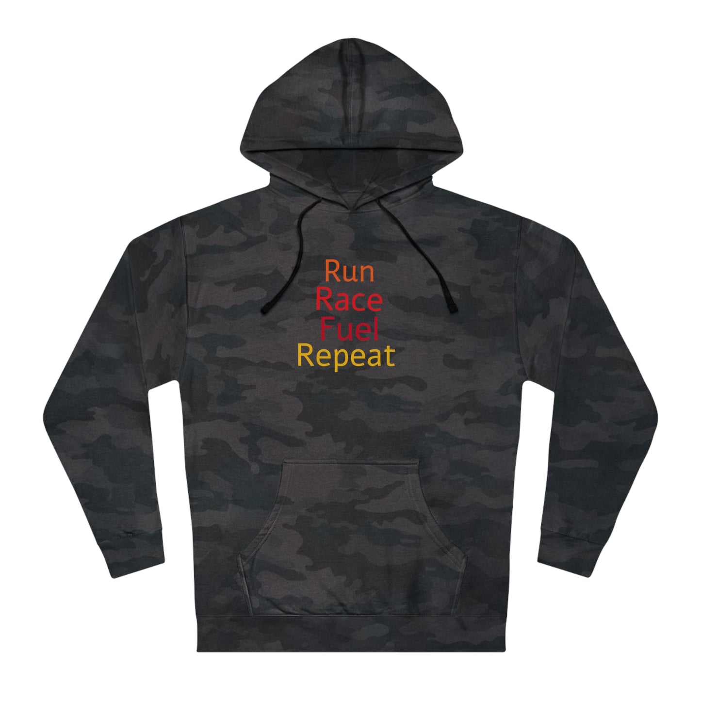 Run Race Fuel Repeat  Unisex Hooded Sweatshirt with QR code "The person who starts a race is not the sam person who finishes