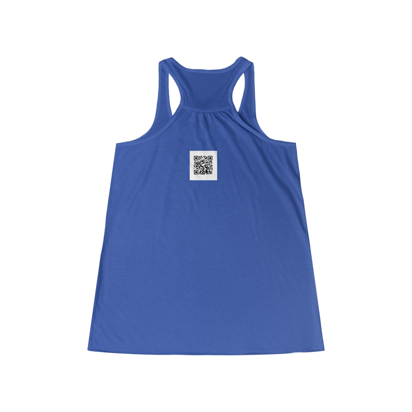 Run. Women's Flowy Racerback Tank with QR code "the person who starts a race is not the same person who finishes"