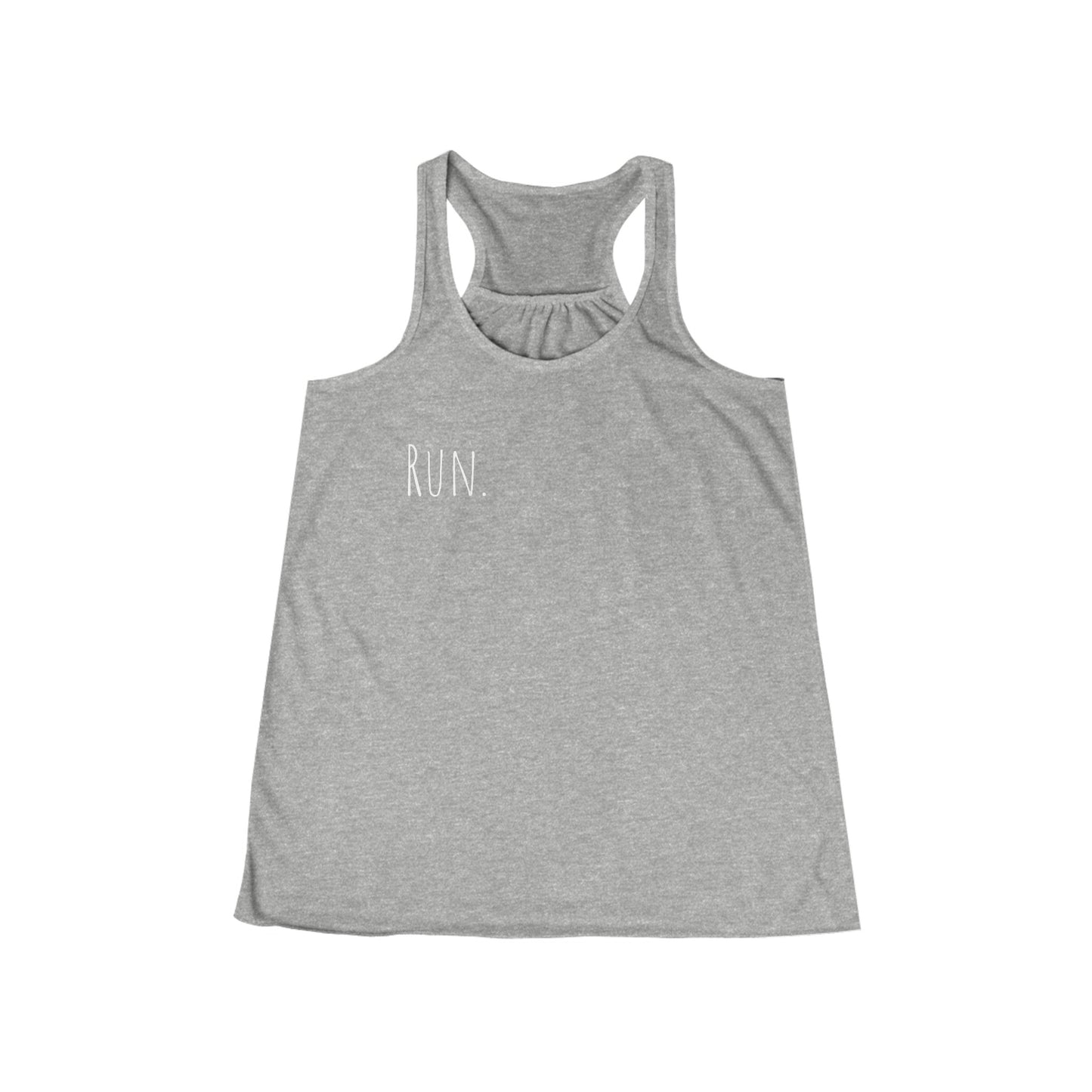 Run. Women's Flowy Racerback Tank with QR code "the person who starts a race is not the same person who finishes"