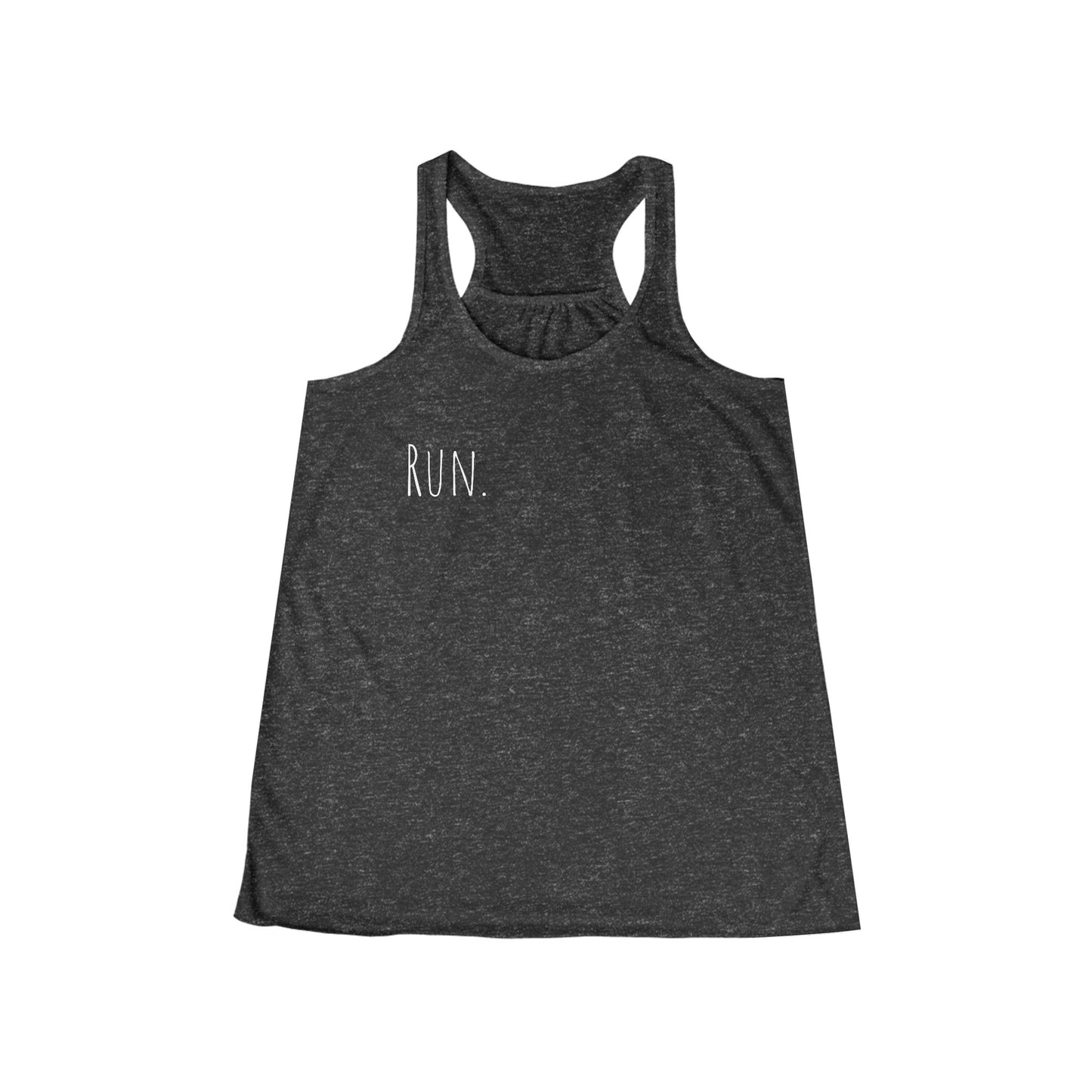 Run. Women's Flowy Racerback Tank with QR code "the person who starts a race is not the same person who finishes"